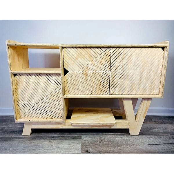 Patricio handmade wood console with geometric doors